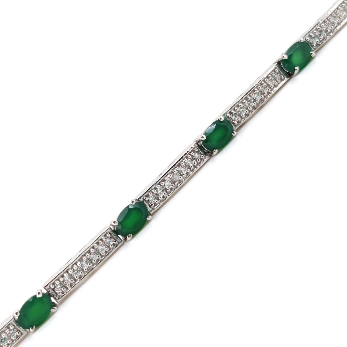 Natural Green Onyx Oval Tennis Bracelet | Solid 925 Sterling Silver | May Birthstone Jewelry