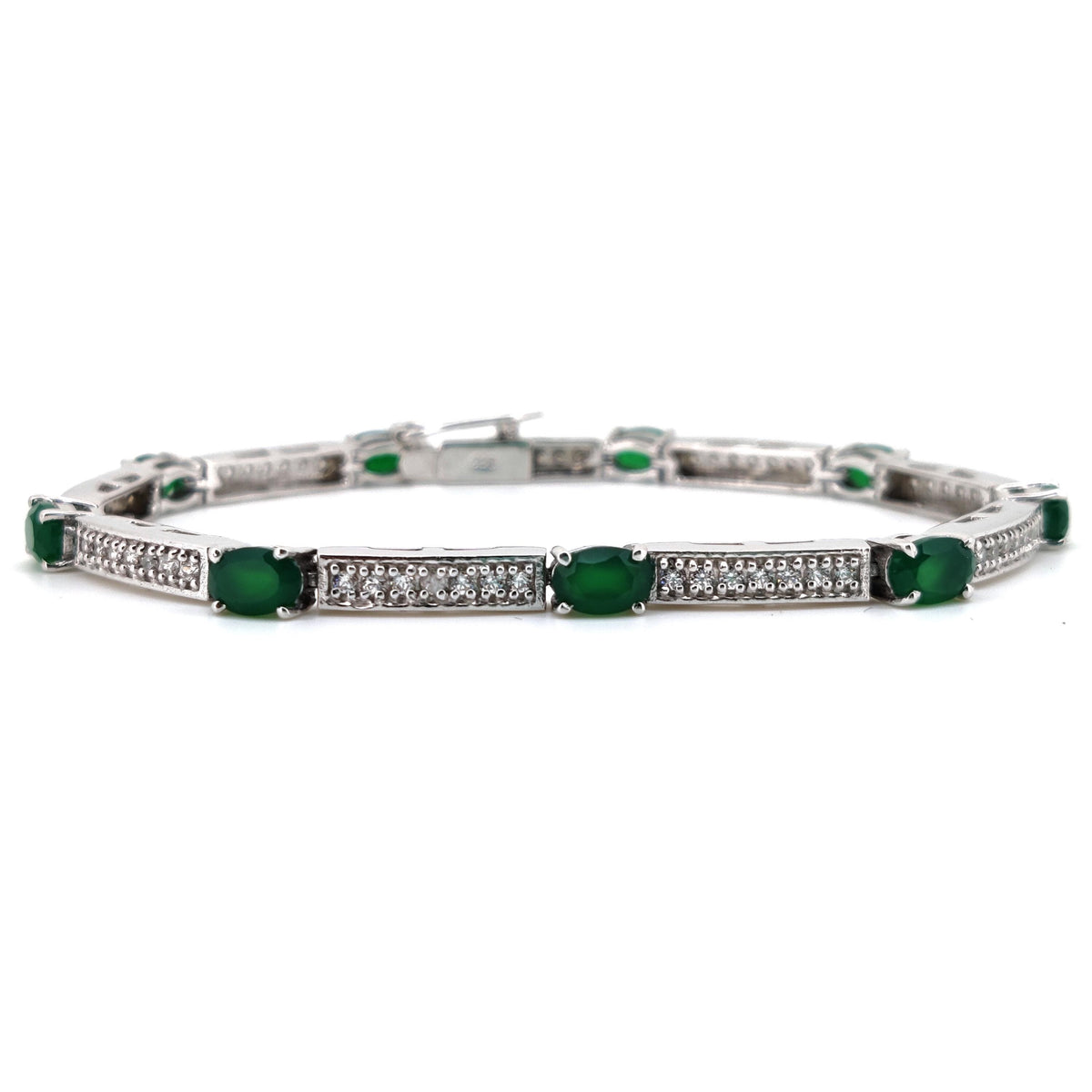 Natural Green Onyx Oval Tennis Bracelet | Solid 925 Sterling Silver | May Birthstone Jewelry