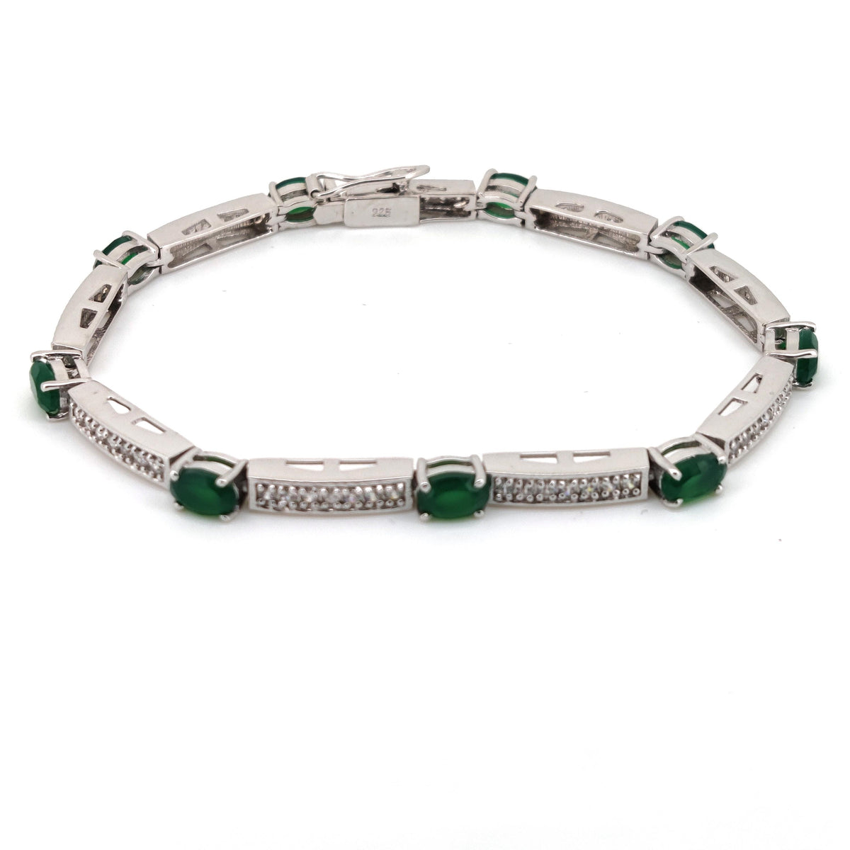Natural Green Onyx Oval Tennis Bracelet | Solid 925 Sterling Silver | May Birthstone Jewelry