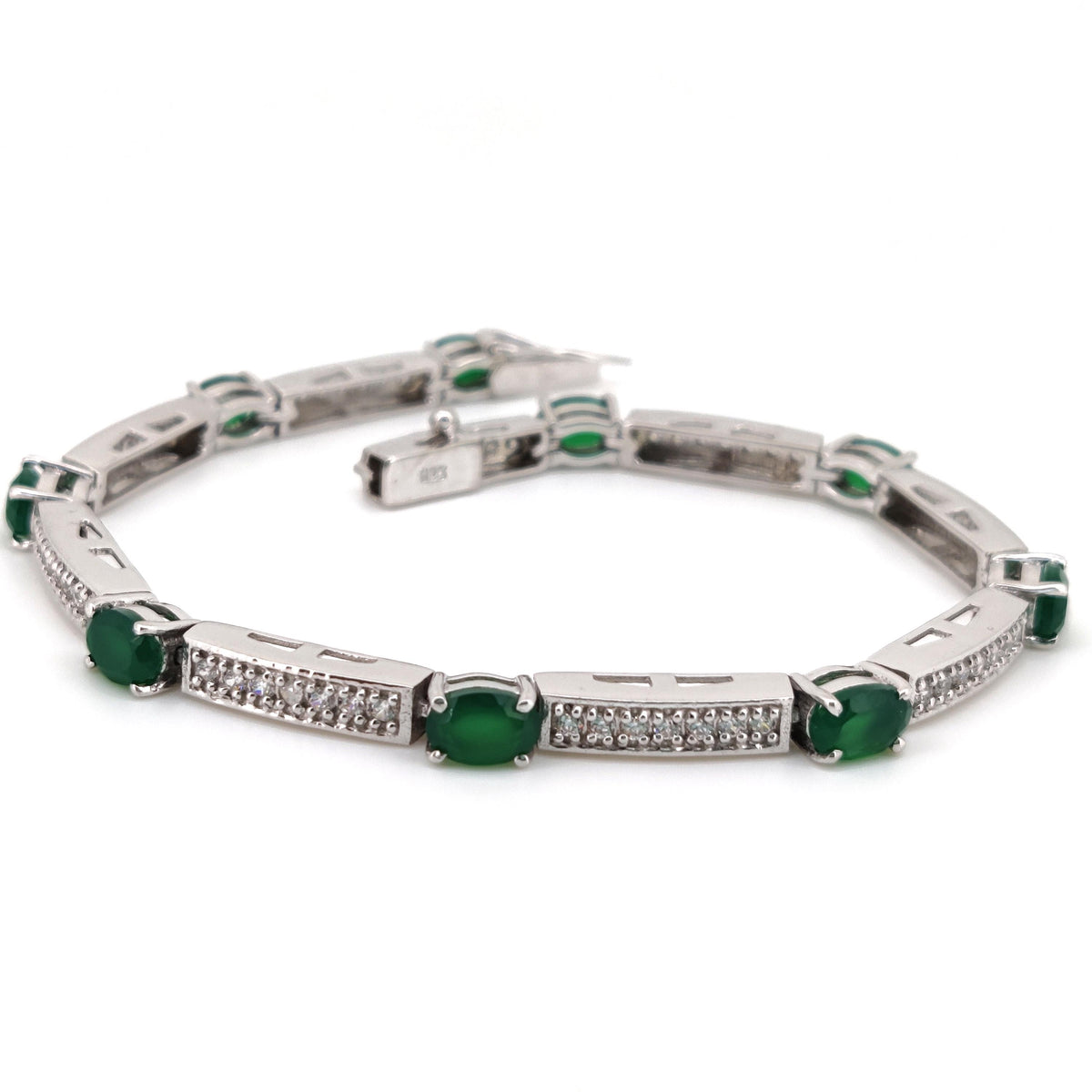 Natural Green Onyx Oval Tennis Bracelet | Solid 925 Sterling Silver | May Birthstone Jewelry