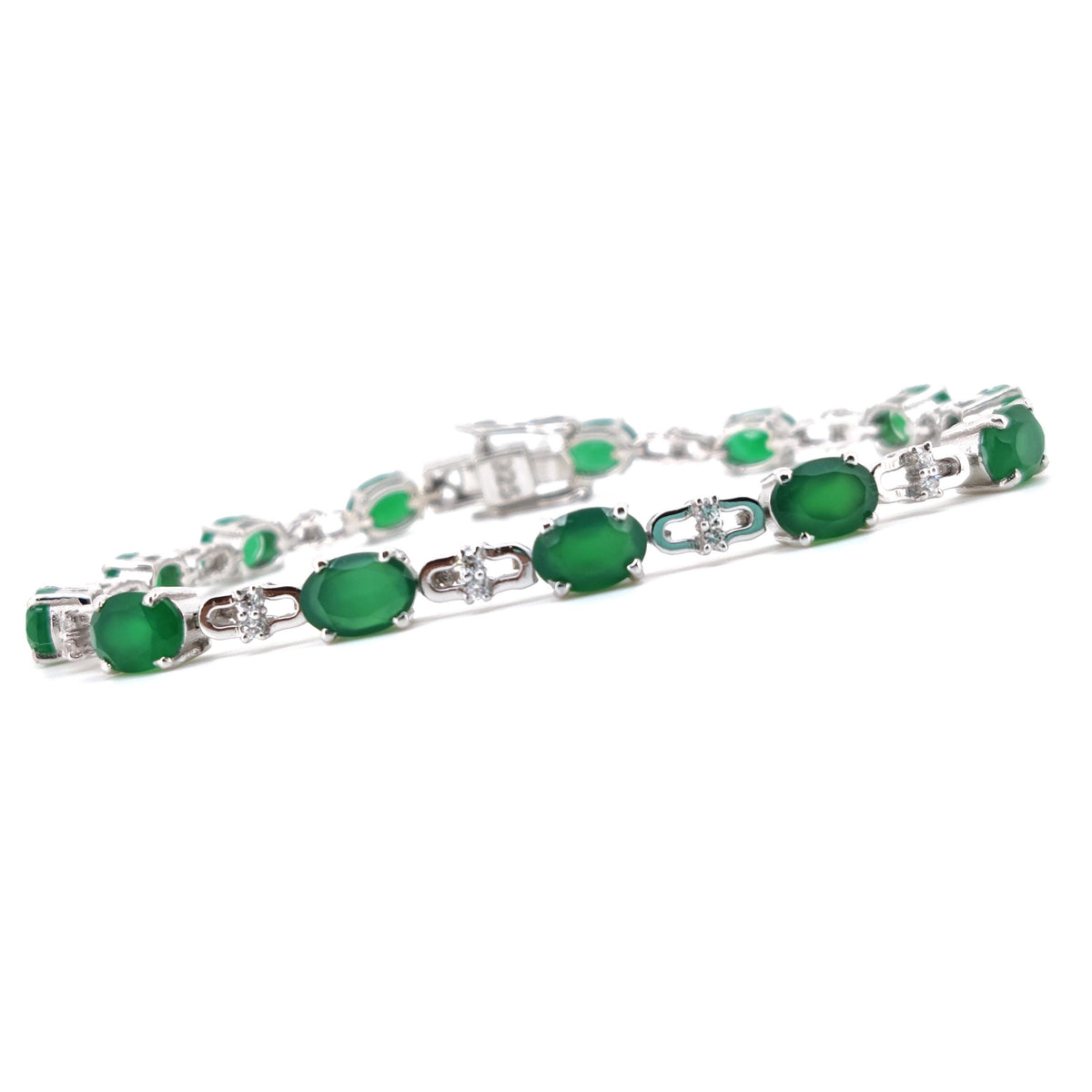 Oval Green Onyx Tennis Bracelet | 925 Sterling Silver, May Birthstone, Wedding Jewelry