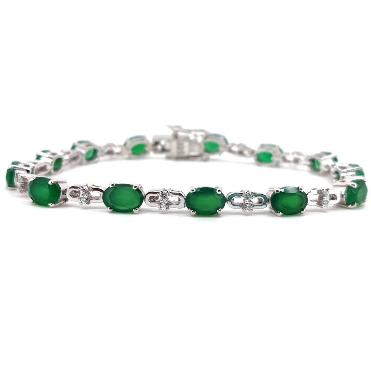 Oval Green Onyx Tennis Bracelet | 925 Sterling Silver, May Birthstone, Wedding Jewelry
