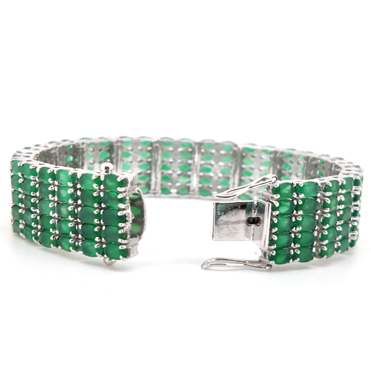 Sterling Silver Green Onyx Oval Gemstone Bracelet, May Birthstone Jewelry