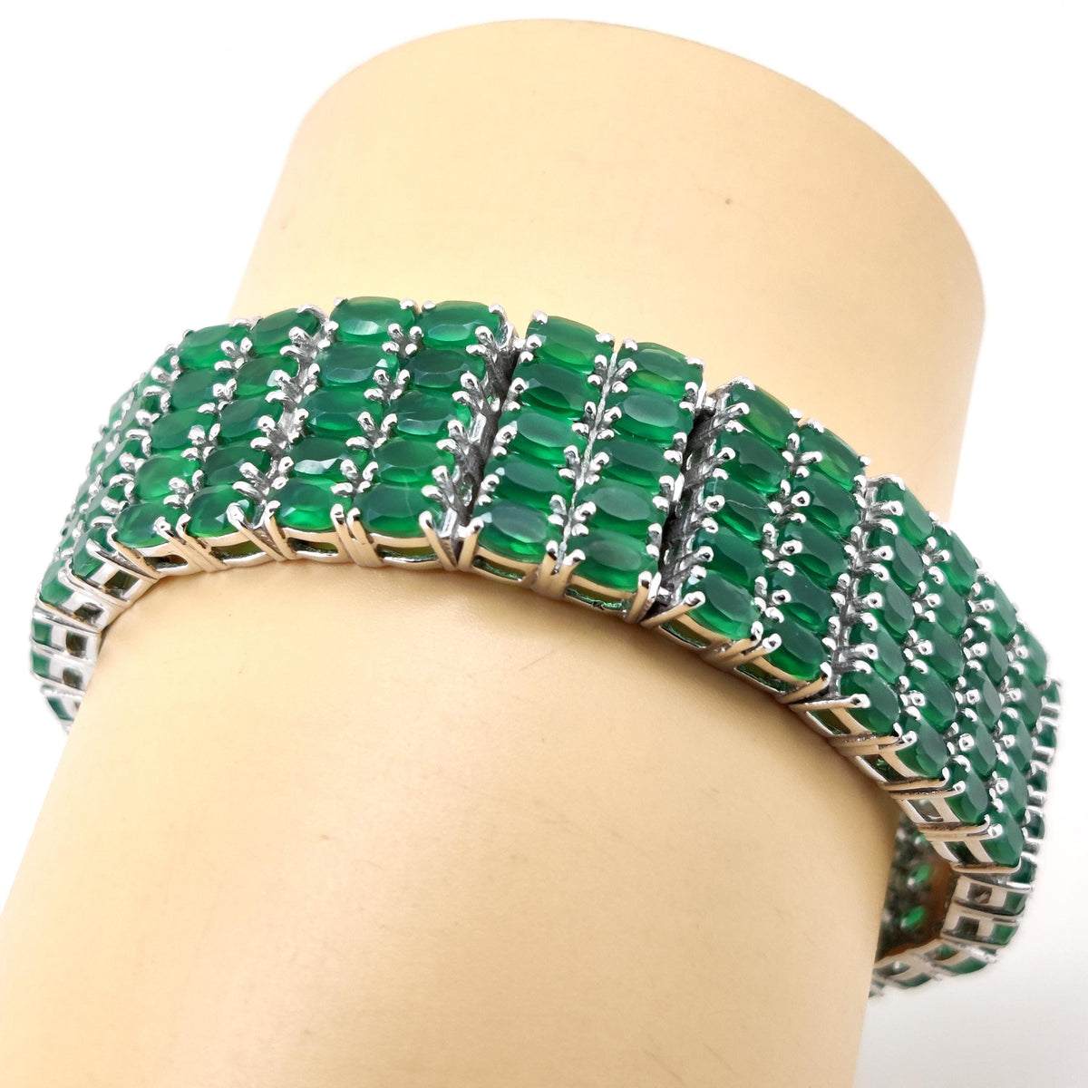Sterling Silver Green Onyx Oval Gemstone Bracelet, May Birthstone Jewelry