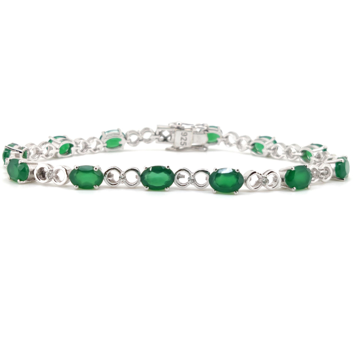 Oval Green Onyx Tennis Bracelet, 925 Sterling Silver, May Birthstone, Handmade Jewelry