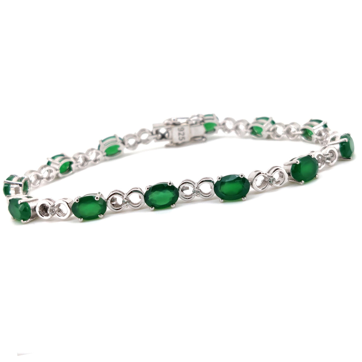 Oval Green Onyx Tennis Bracelet, 925 Sterling Silver, May Birthstone, Handmade Jewelry