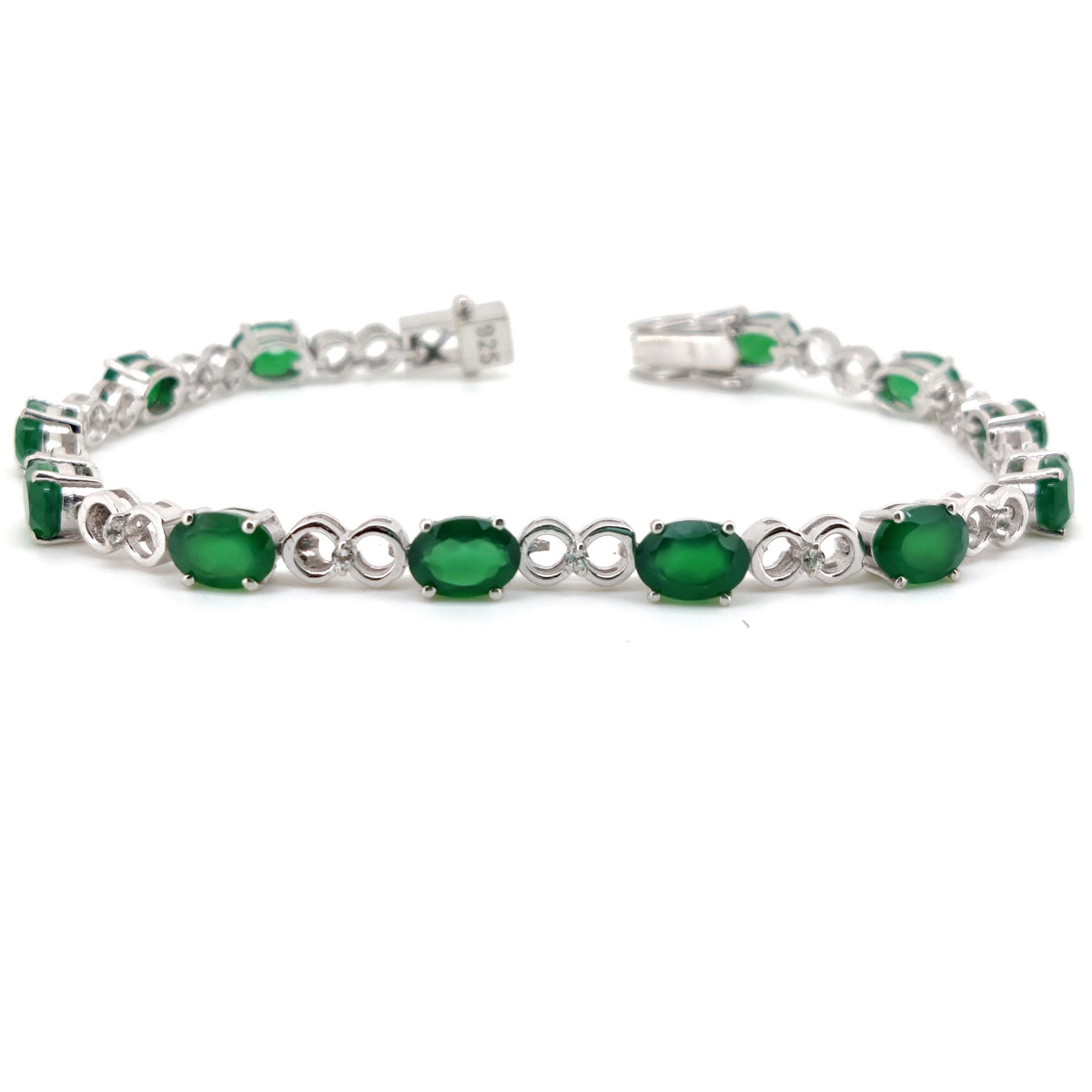 Oval Green Onyx Tennis Bracelet, 925 Sterling Silver, May Birthstone, Handmade Jewelry