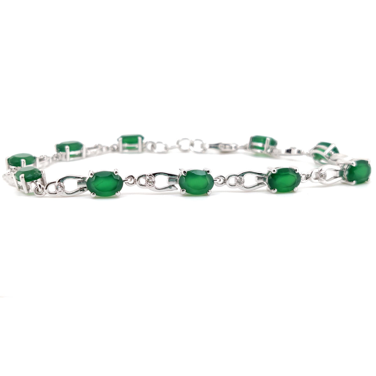 Oval Green Onyx Tennis Bracelet, Sterling Silver, May Birthstone, Handmade Jewelry