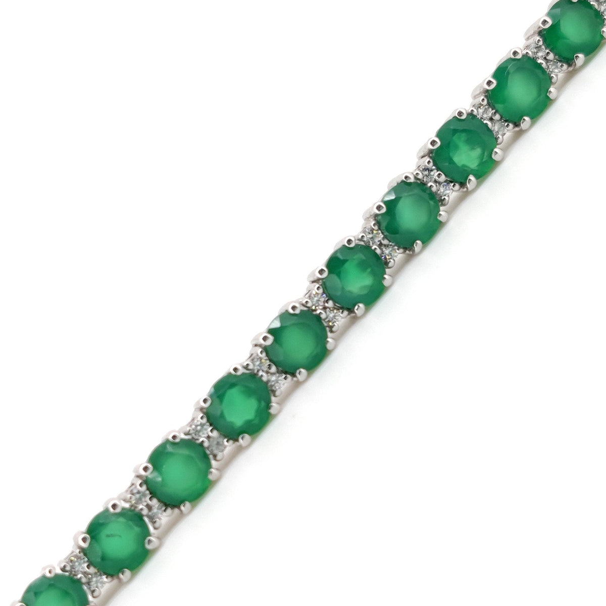 Green Onyx Tennis Bracelet, 5mm Round Faceted Gemstone, Sterling Silver, May Birthstone