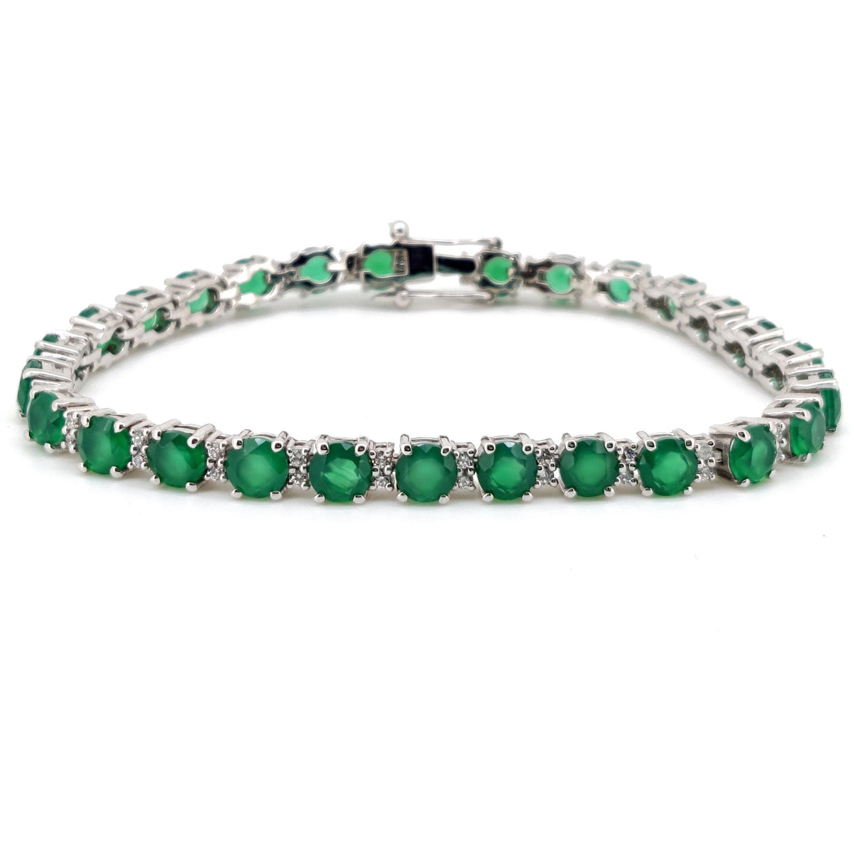 Green Onyx Tennis Bracelet, 5mm Round Faceted Gemstone, Sterling Silver, May Birthstone
