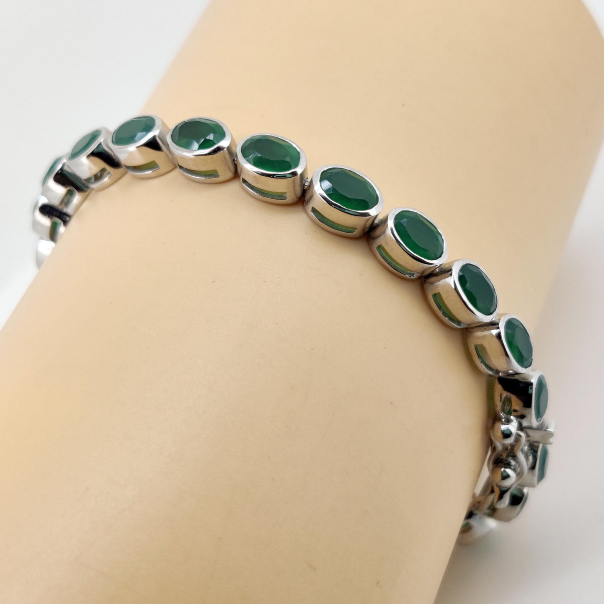Handmade Green Onyx Tennis Bracelet, Sterling Silver, May Birthstone, Dainty Minimalist Jewelry