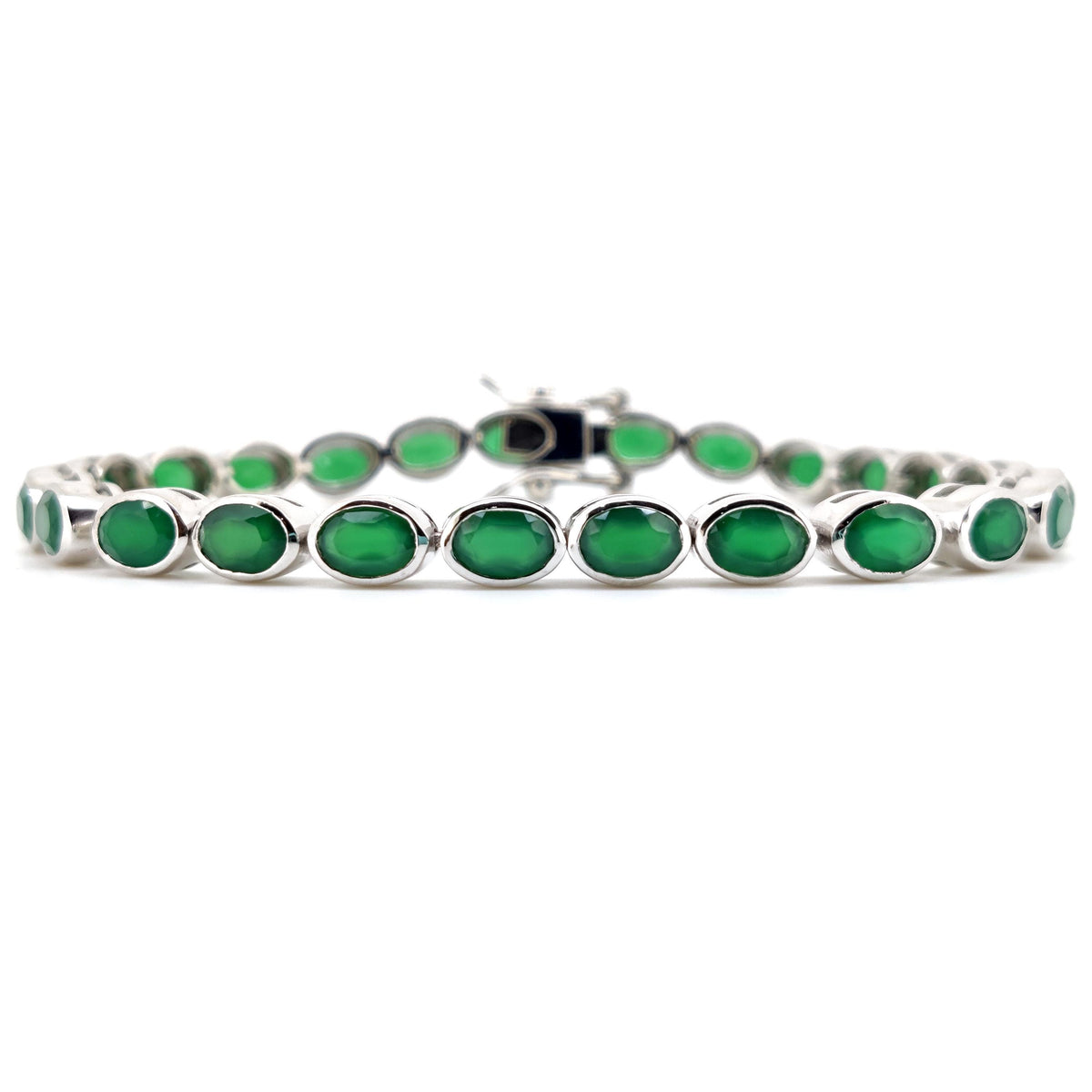 Handmade Green Onyx Tennis Bracelet, Sterling Silver, May Birthstone, Dainty Minimalist Jewelry