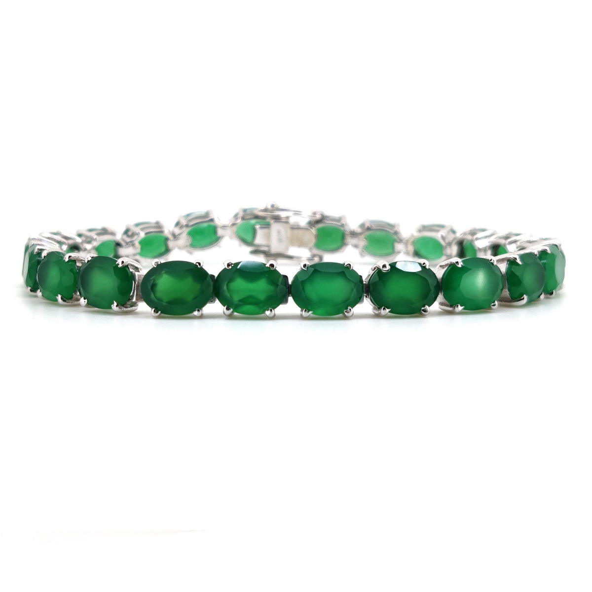 Natural Green Onyx Sterling Silver Tennis Bracelet, May Birthstone Jewelry