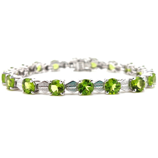 Natural Peridot Tennis Bracelet, Sterling Silver, August Birthstone, Faceted Green Gemstone