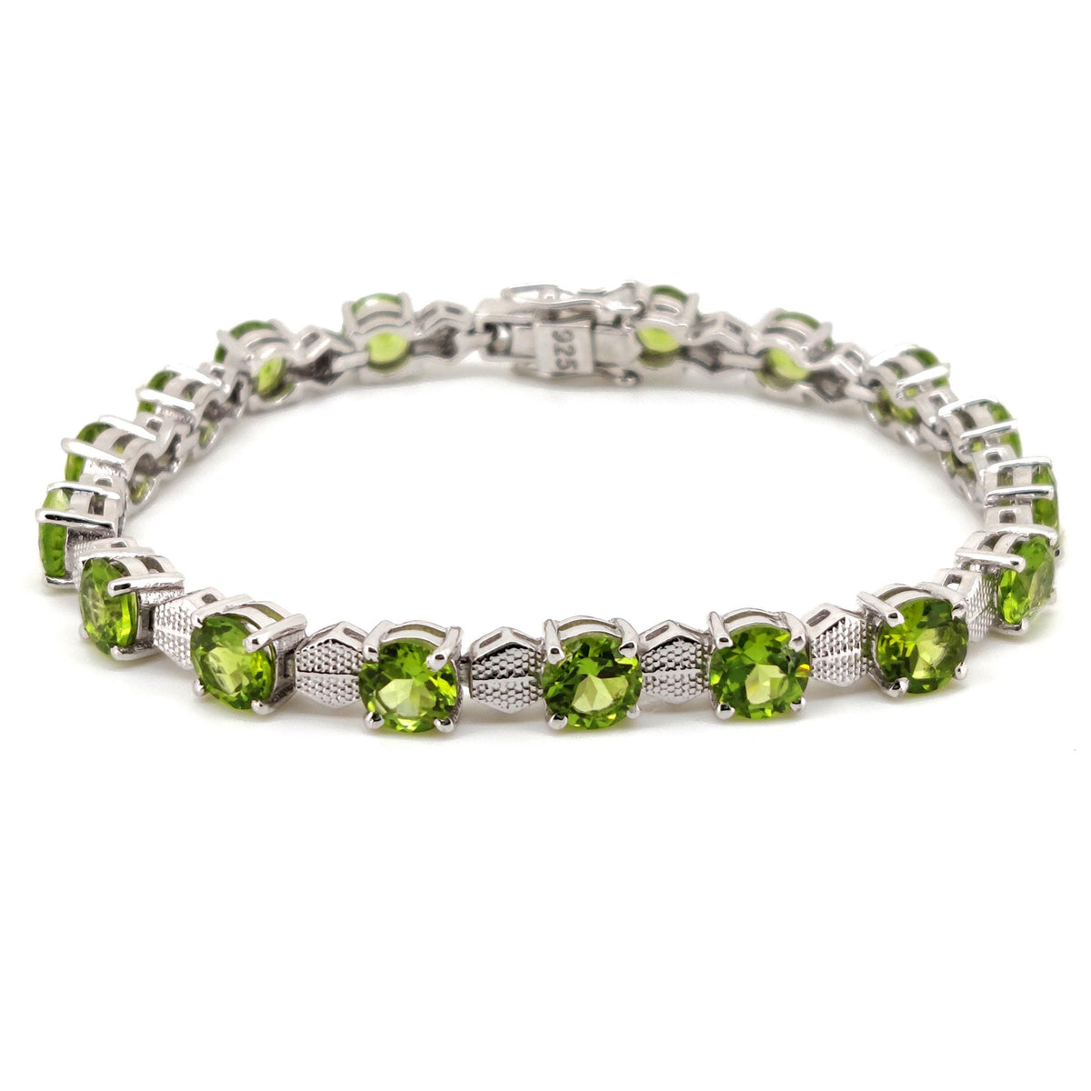 Natural Peridot Tennis Bracelet, Sterling Silver, August Birthstone, Faceted Green Gemstone