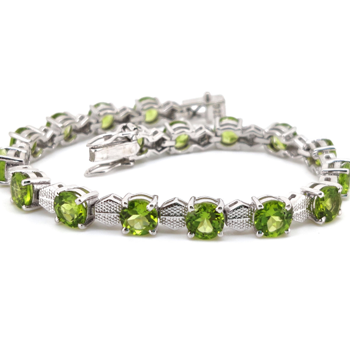 Natural Peridot Tennis Bracelet, Sterling Silver, August Birthstone, Faceted Green Gemstone