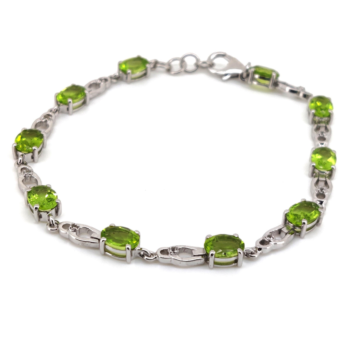 Natural Peridot Tennis Bracelet, August Birthstone, Sterling Silver, Oval Gemstone, Women's Jewelry