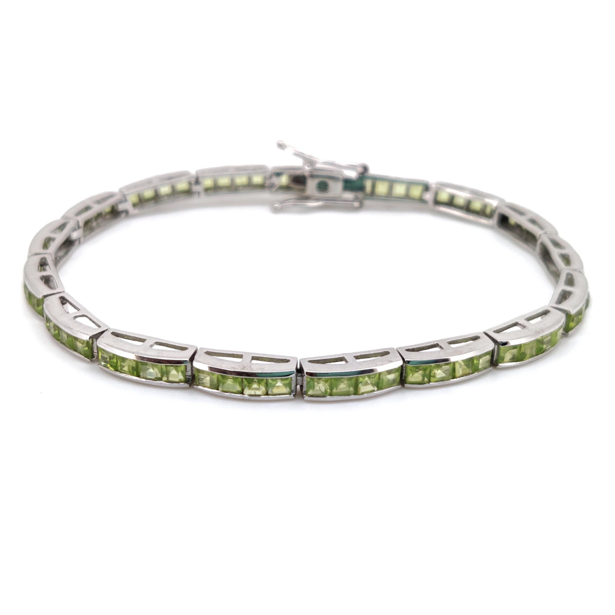 Natural Peridot Tennis Bracelet, Sterling Silver, August Birthstone Jewelry