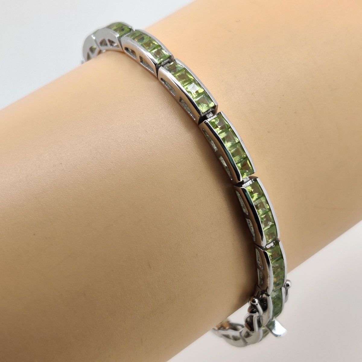 Natural Peridot Tennis Bracelet, Sterling Silver, August Birthstone Jewelry