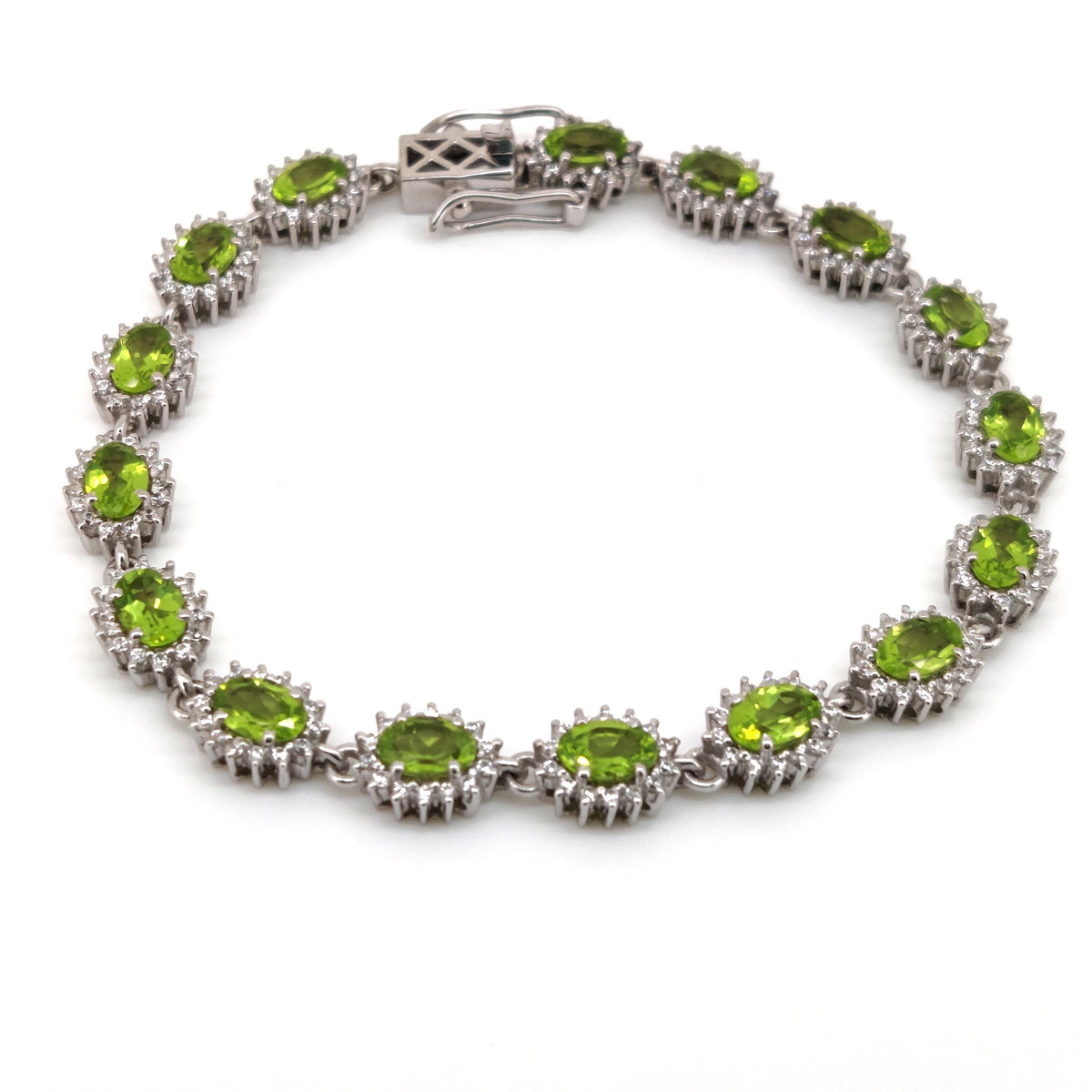 925 Sterling Silver Peridot Tennis Bracelet, Oval Green Gemstone Jewelry, August Birthstone