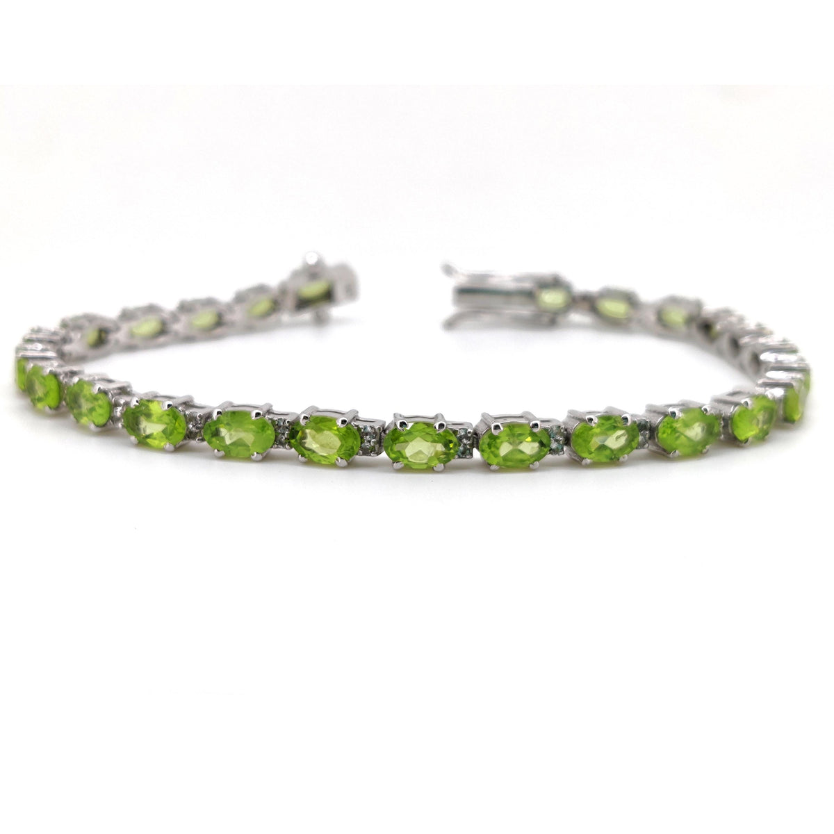 Peridot Tennis Bracelet, 925 Sterling Silver, Oval Green Gemstone, August Birthstone, Handmade Jewelry