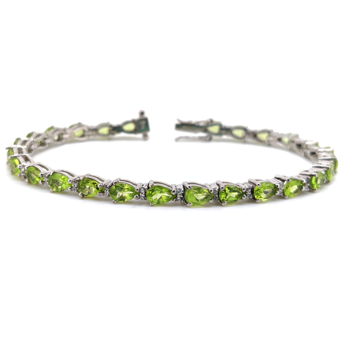 Natural Peridot Pear Cut Tennis Bracelet, Sterling Silver, August Birthstone, Handmade Jewelry