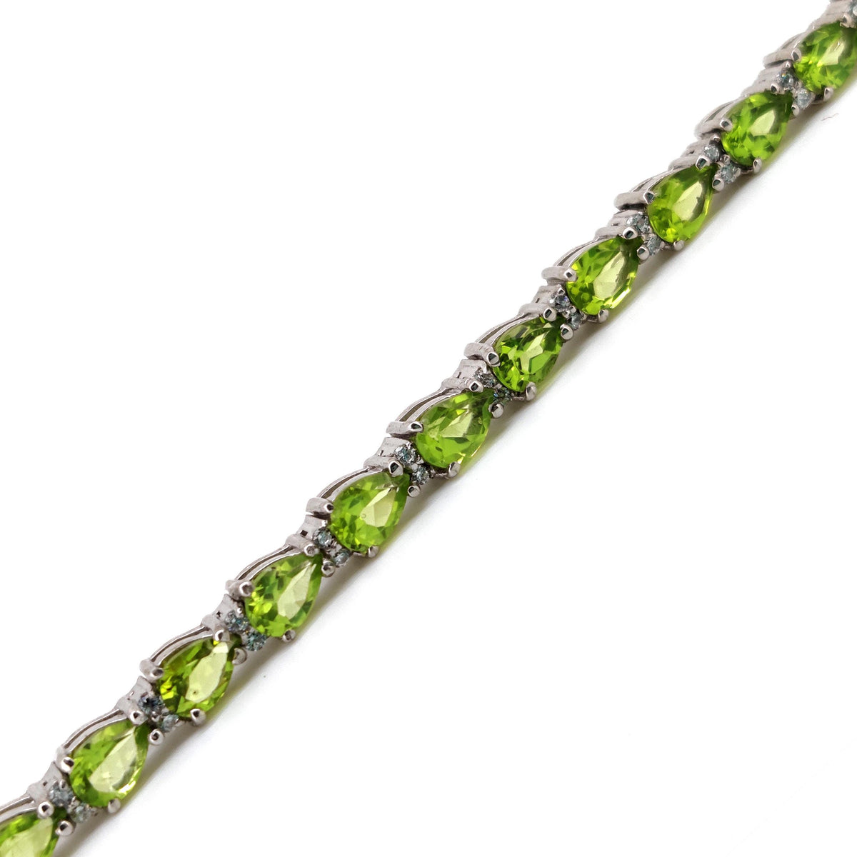 Natural Peridot Pear Cut Tennis Bracelet, Sterling Silver, August Birthstone, Handmade Jewelry