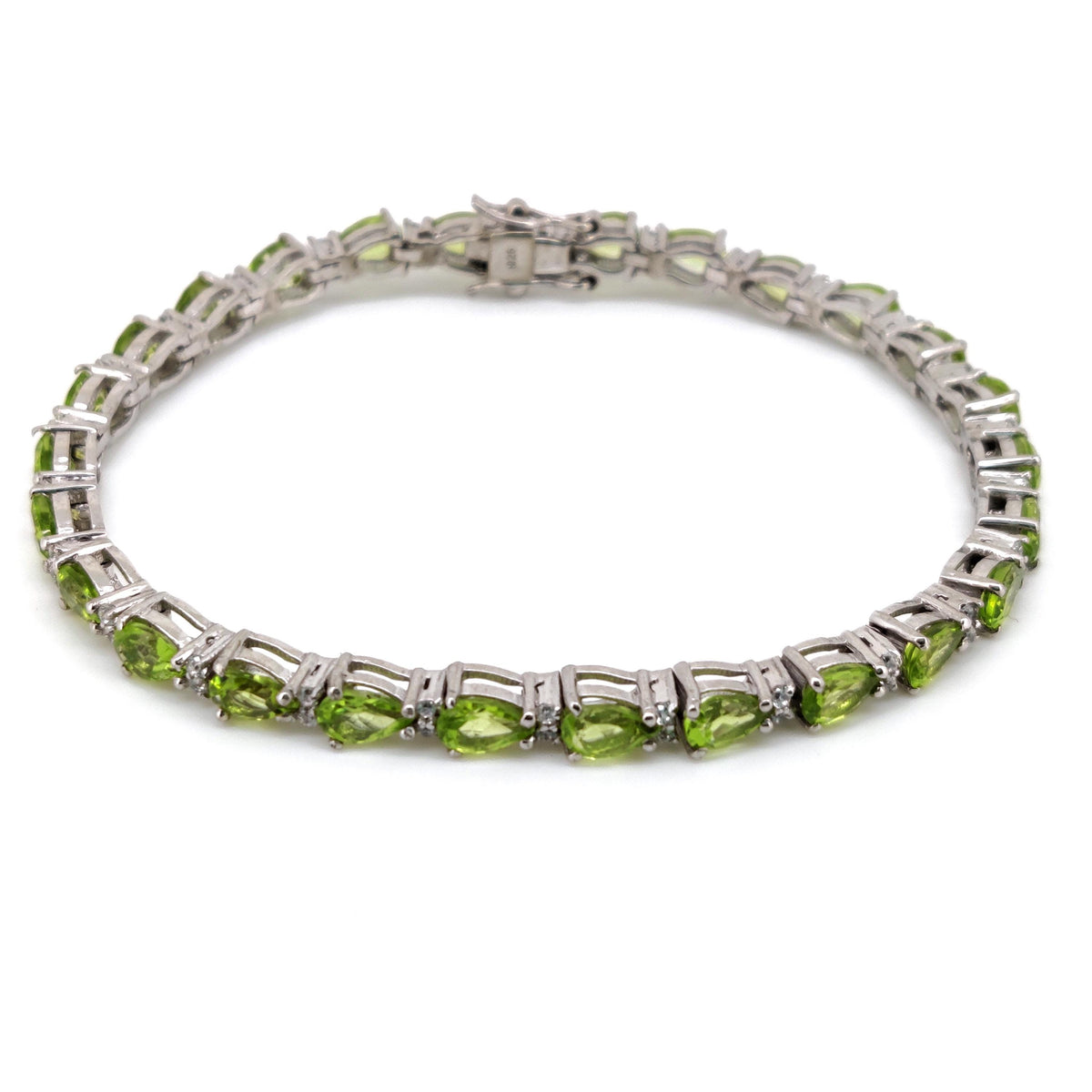 Natural Peridot Pear Cut Tennis Bracelet, Sterling Silver, August Birthstone, Handmade Jewelry