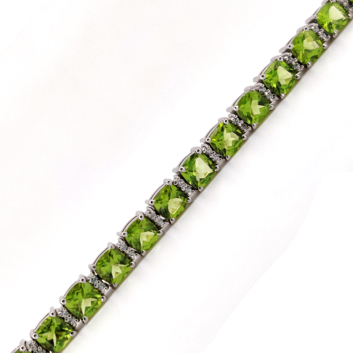 Natural Peridot Tennis Bracelet, Sterling Silver, August Birthstone, Cushion Cut Gemstone