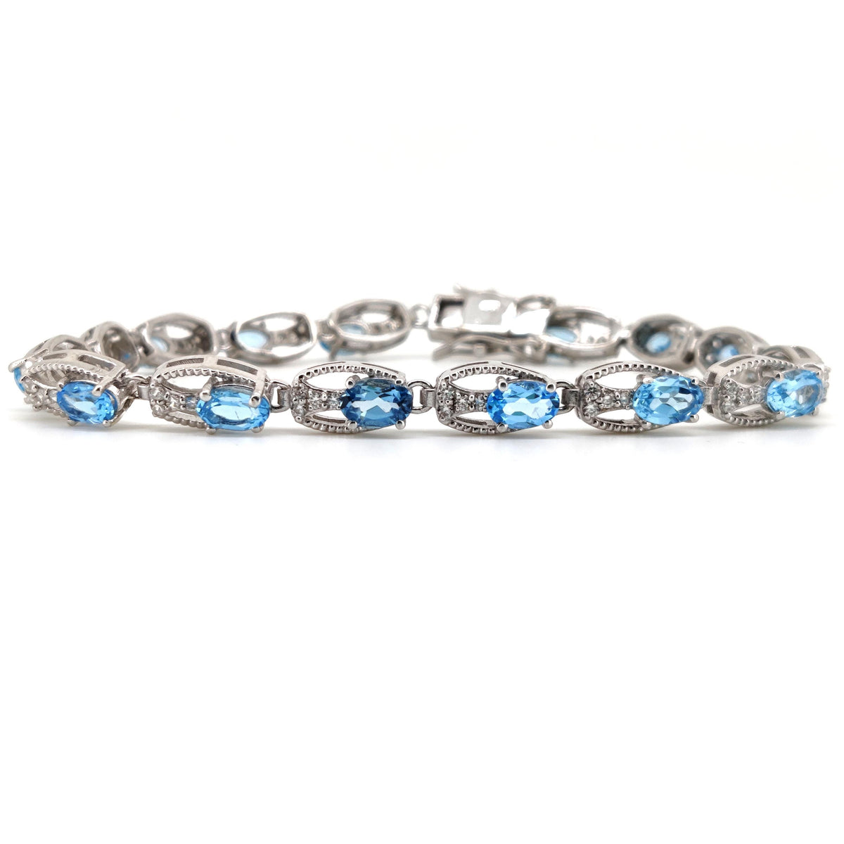 Natural Swiss Blue Topaz Tennis Bracelet, 925 Sterling Silver, December Birthstone