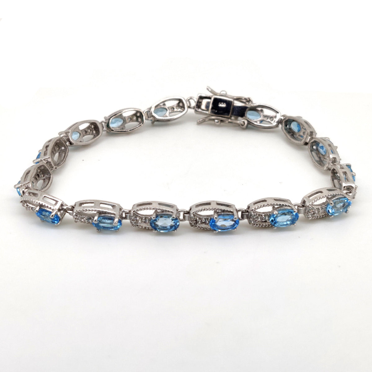 Natural Swiss Blue Topaz Tennis Bracelet, 925 Sterling Silver, December Birthstone