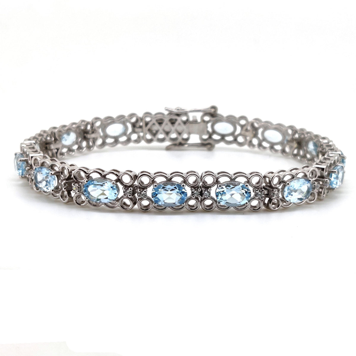 Blue Topaz Tennis Bracelet | Sterling Silver | Oval Gemstone | December Birthstone Jewelry