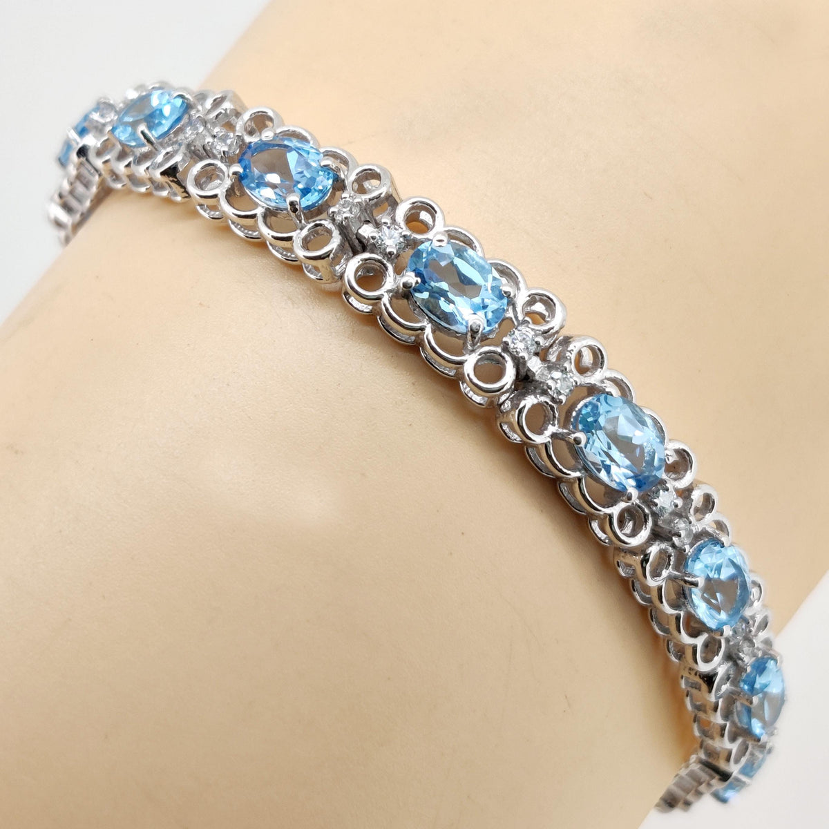 Oval Swiss Blue Topaz Tennis Bracelet | 925 Sterling Silver, 5x7mm Gemstone, December Birthstone