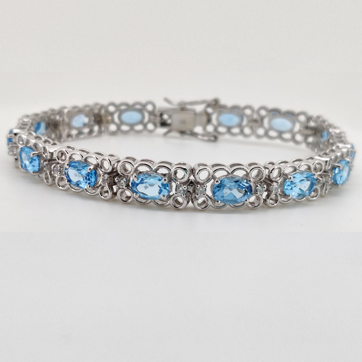 Oval Swiss Blue Topaz Tennis Bracelet | 925 Sterling Silver, 5x7mm Gemstone, December Birthstone
