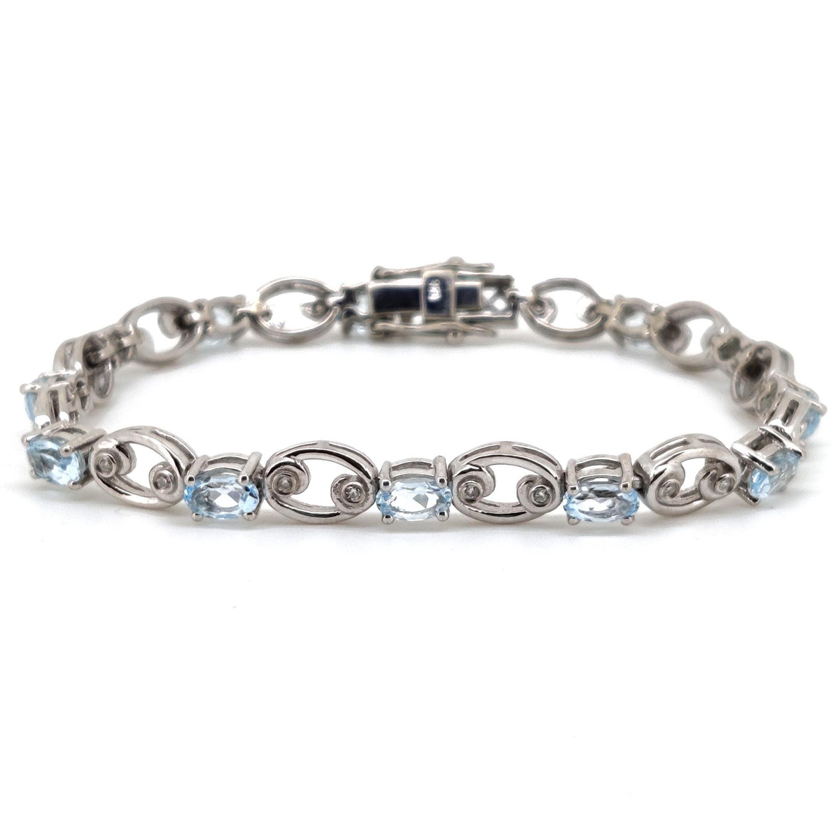 Oval Blue Topaz Tennis Bracelet, 925 Sterling Silver, December Birthstone, Ocean Essence