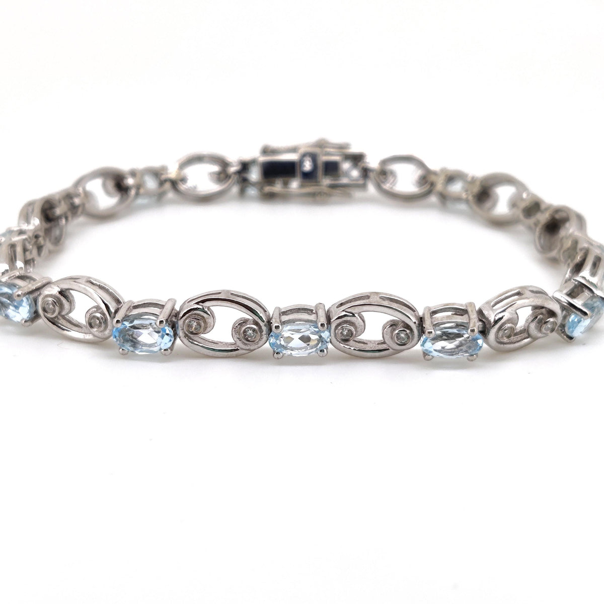 Oval Blue Topaz Tennis Bracelet, 925 Sterling Silver, December Birthstone, Ocean Essence