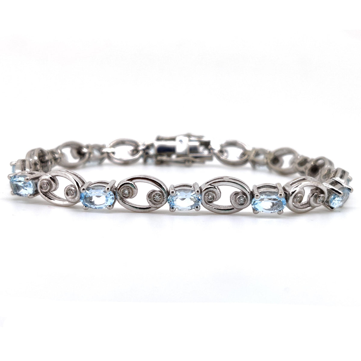 Oval Blue Topaz Tennis Bracelet, 925 Sterling Silver, December Birthstone, Ocean Essence