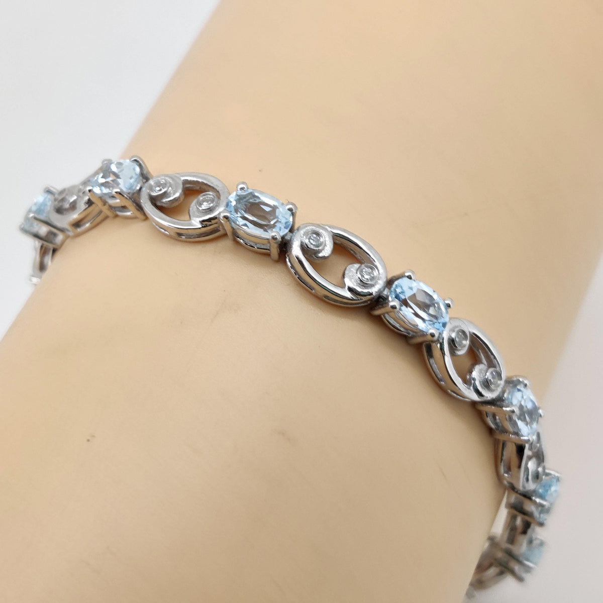 Oval Blue Topaz Tennis Bracelet, 925 Sterling Silver, December Birthstone, Ocean Essence