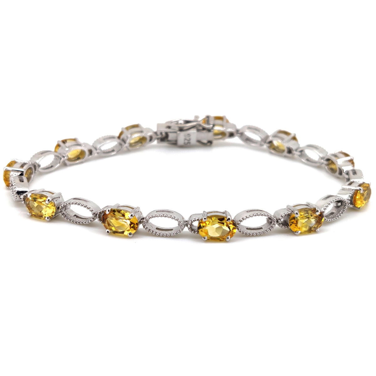 Natural Oval Citrine Tennis Bracelet: 925 Sterling Silver, November Birthstone