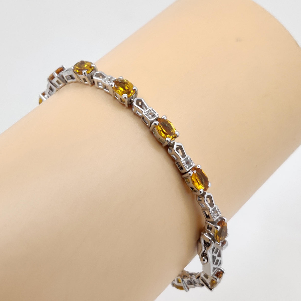 Natural Citrine Oval Cut Tennis Bracelet, 925 Sterling Silver, November Birthstone