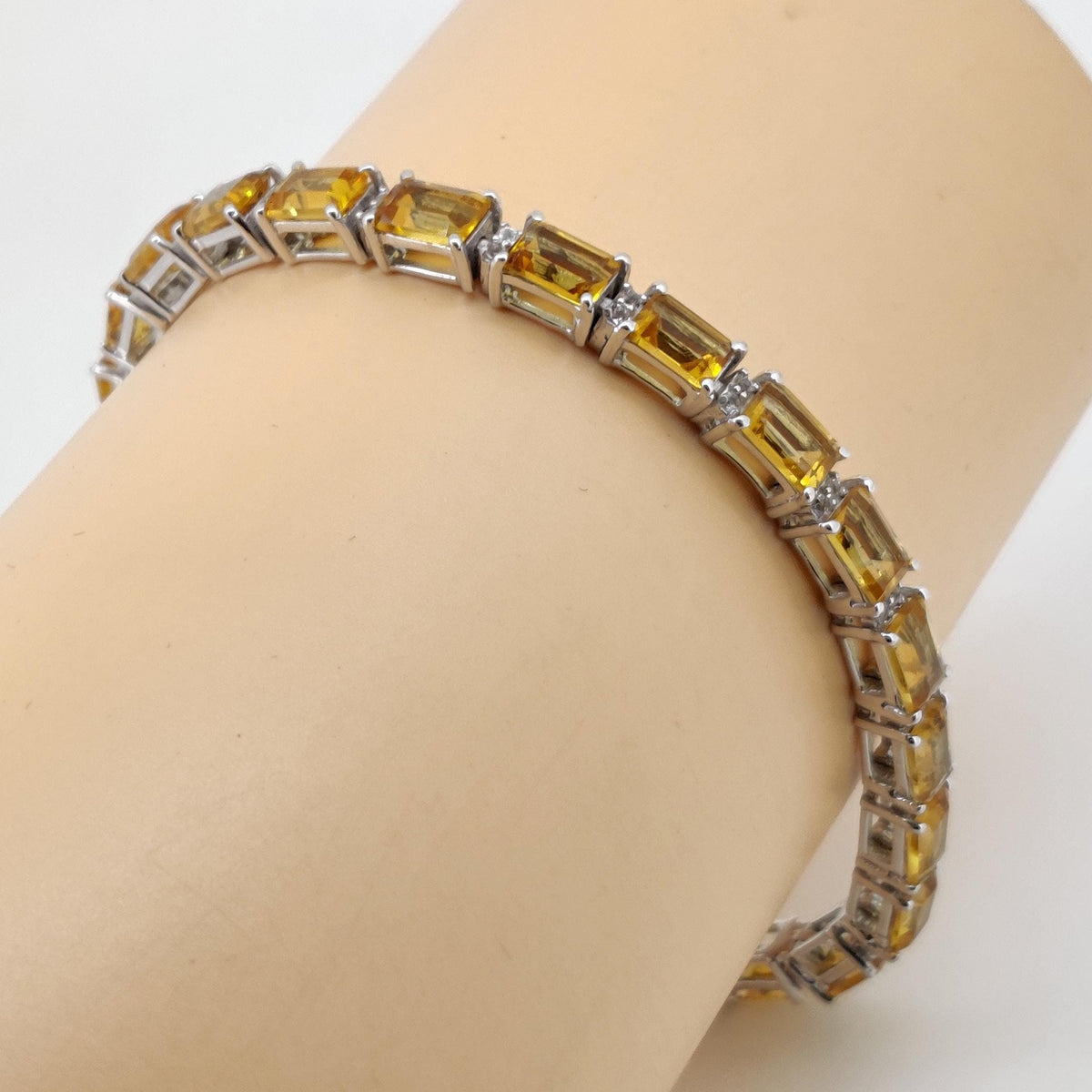 Natural Citrine Octagon Cut Tennis Bracelet, 925 Sterling Silver, November Birthstone Jewelry