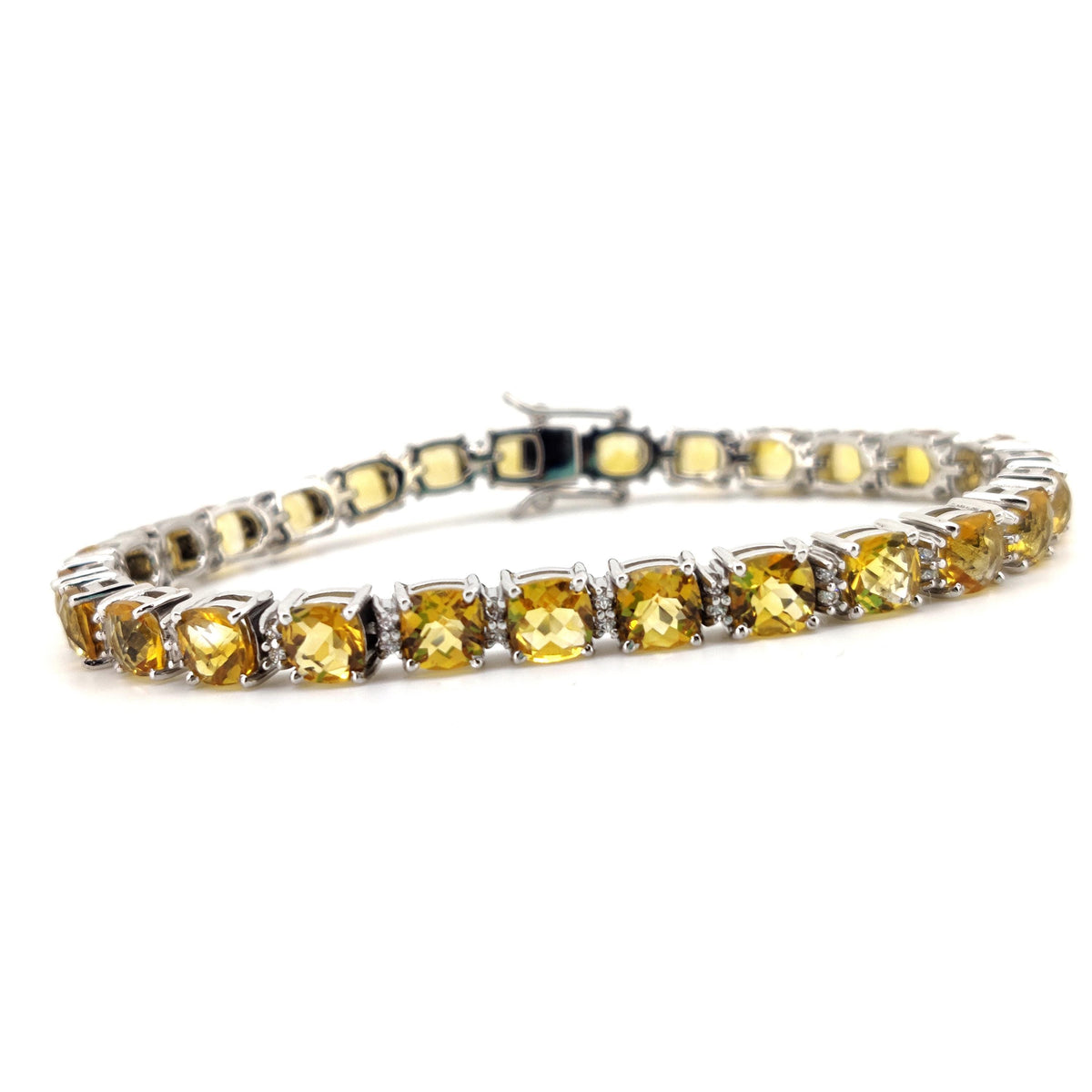Natural Citrine Tennis Bracelet, Sterling Silver, Cushion Cut Gemstone, November Birthstone