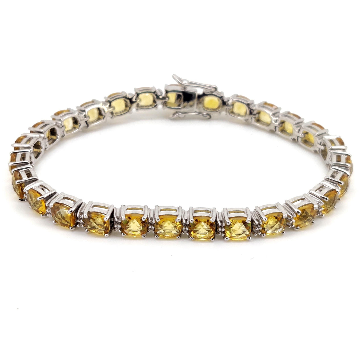 Natural Citrine Tennis Bracelet, Sterling Silver, Cushion Cut Gemstone, November Birthstone