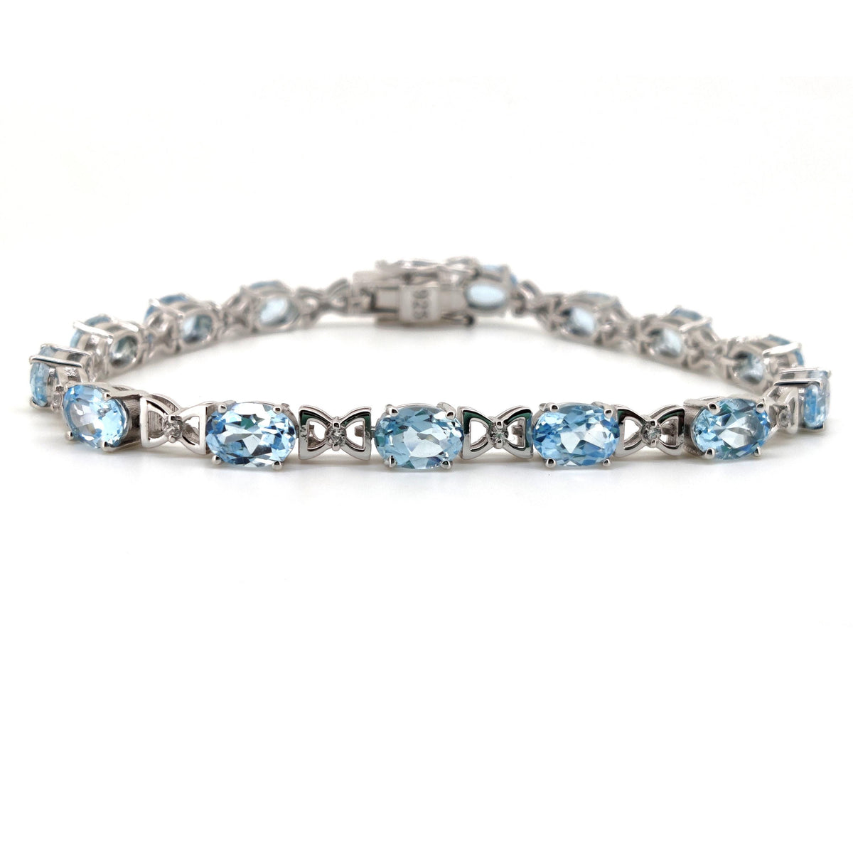 Natural Blue Topaz Tennis Bracelet, 925 Sterling Silver, Oval Gemstone, December Birthstone