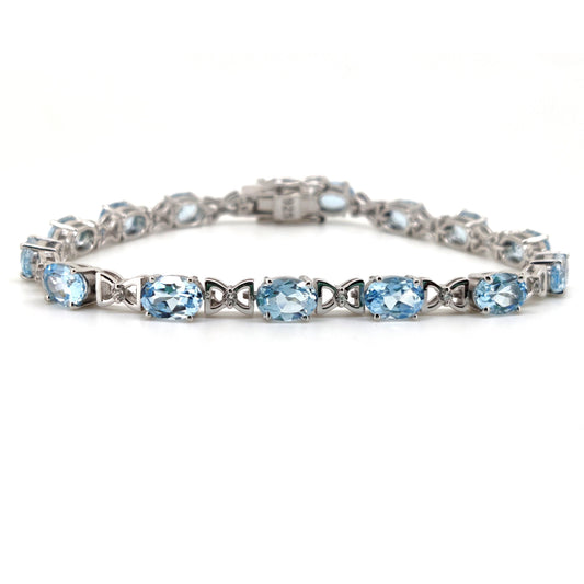 Natural Blue Topaz Tennis Bracelet, 925 Sterling Silver, Oval Gemstone, December Birthstone