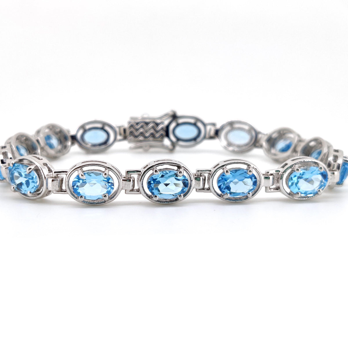 Sterling Silver Swiss Blue Topaz Tennis Bracelet, Oval Gemstone Jewelry