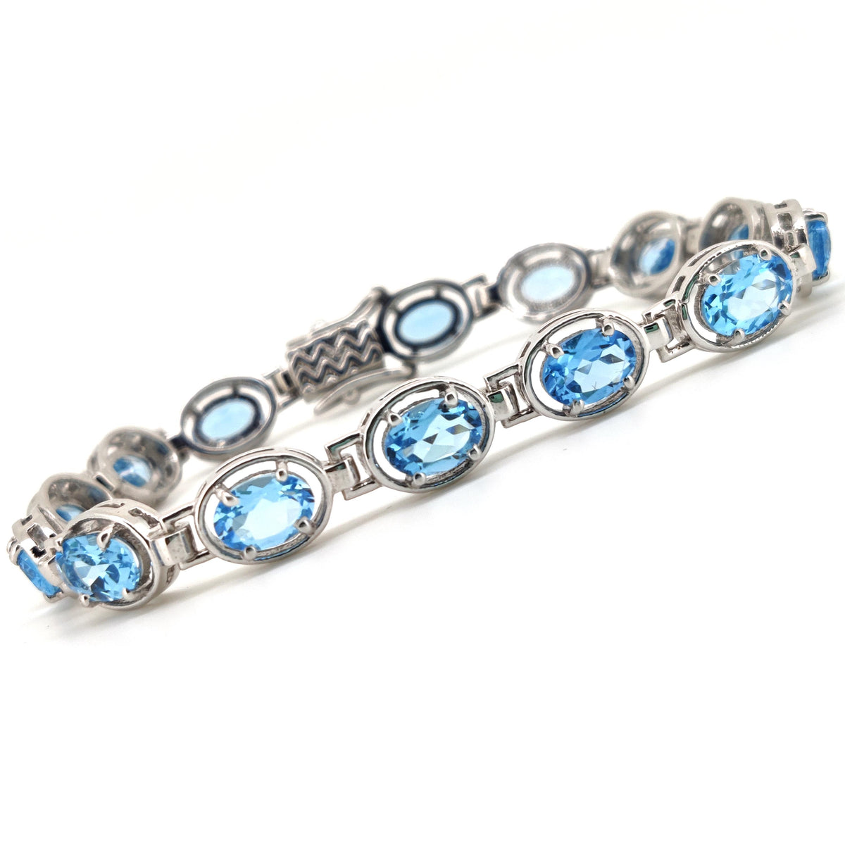 Sterling Silver Swiss Blue Topaz Tennis Bracelet, Oval Gemstone Jewelry