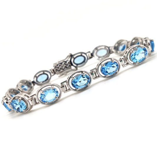 Sterling Silver Swiss Blue Topaz Tennis Bracelet, Oval Gemstone Jewelry