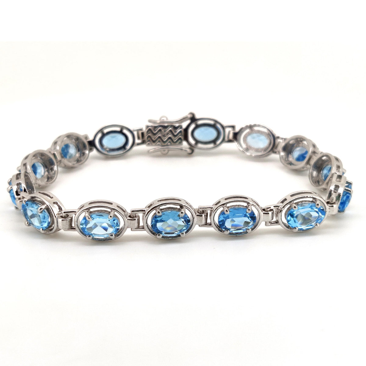 Sterling Silver Swiss Blue Topaz Tennis Bracelet, Oval Gemstone Jewelry