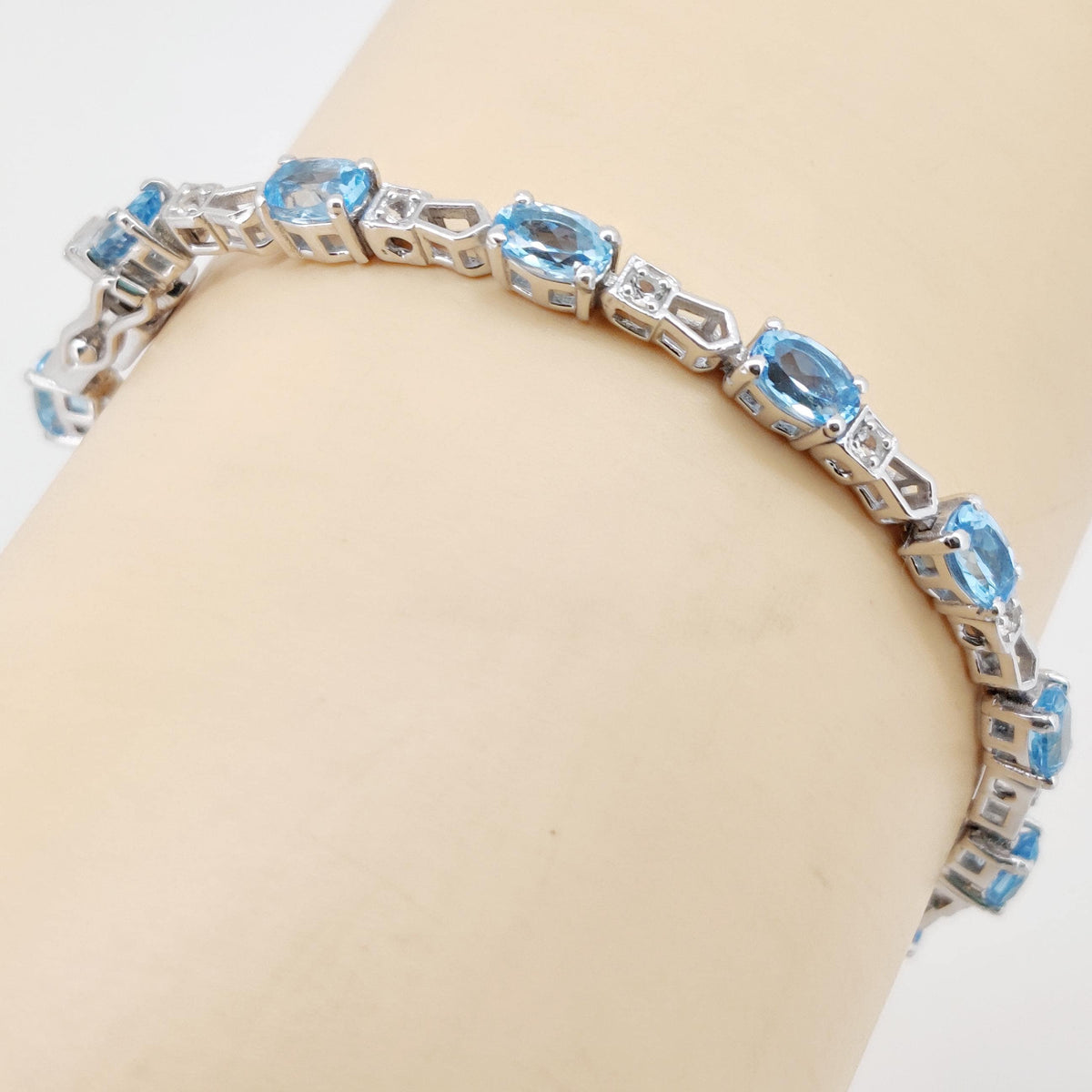 Natural Swiss Blue Topaz Tennis Bracelet, 925 Sterling Silver, December Birthstone, Oval Gemstone